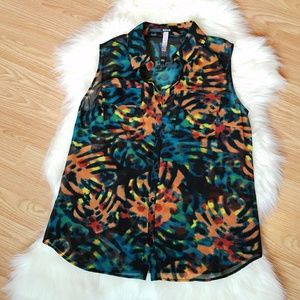 Kensie Tropical Palm Leaf Printed Blouse